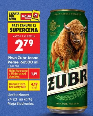 Piwo Żubr Jasne Pełne, 6x500 ml promocja w Biedronka