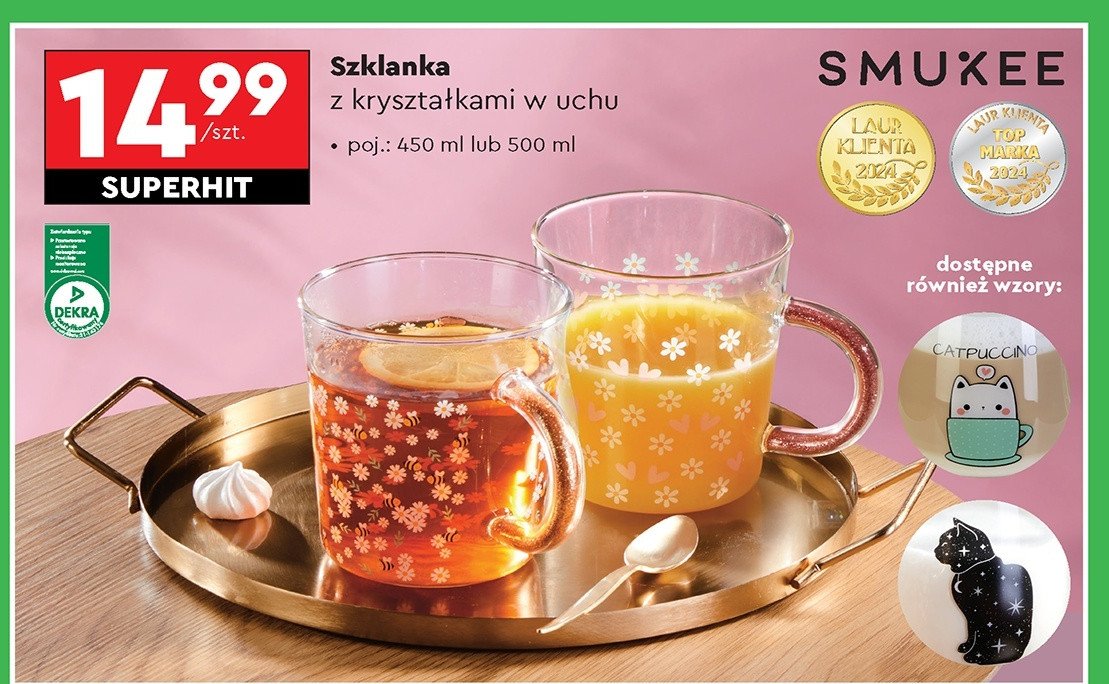 Szklanka z kryształkami w uchu 500 ml Smukee promocja w Biedronka