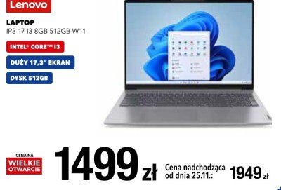 Laptop Lenovo IP3 17 I3 8GB 512GB W11 promocja w RTV EURO AGD