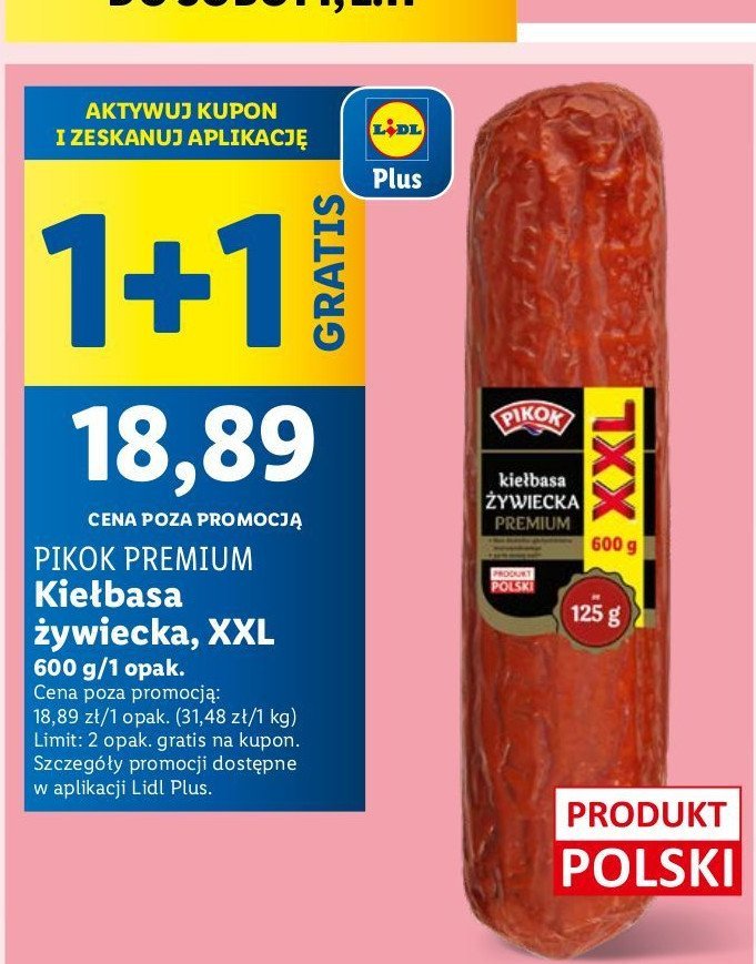 Kiełbasa żywiecka premium xxl Pikok premium promocja w Lidl