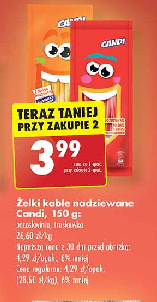 Żelki kable brzoskwiniowe Candi (biedronka) promocja