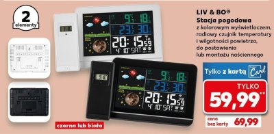 Stacja pogodowa LIV & BO z kolorowym wyświetlaczem, radiowy czujnik temperatury i wilgotności powietrza, czarna lub biała promocja w Kaufland