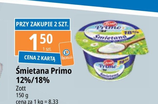 Śmietana 18 % Zott primo promocja