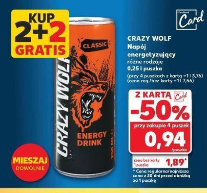 Napój energetyczny Crazywolf promocja w Kaufland