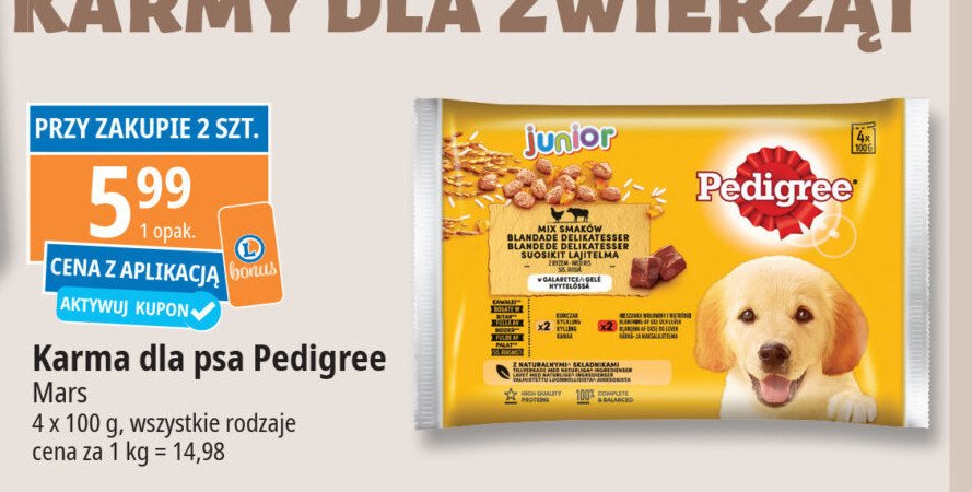 Karma dla psa junior kurczak w galarecie Pedigree promocja