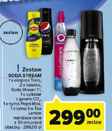 Zestaw: urządzenie terra black + 2x butelki fuse + 2x butelki fuse 0.5l + syrop pepsi max Sodastream promocja
