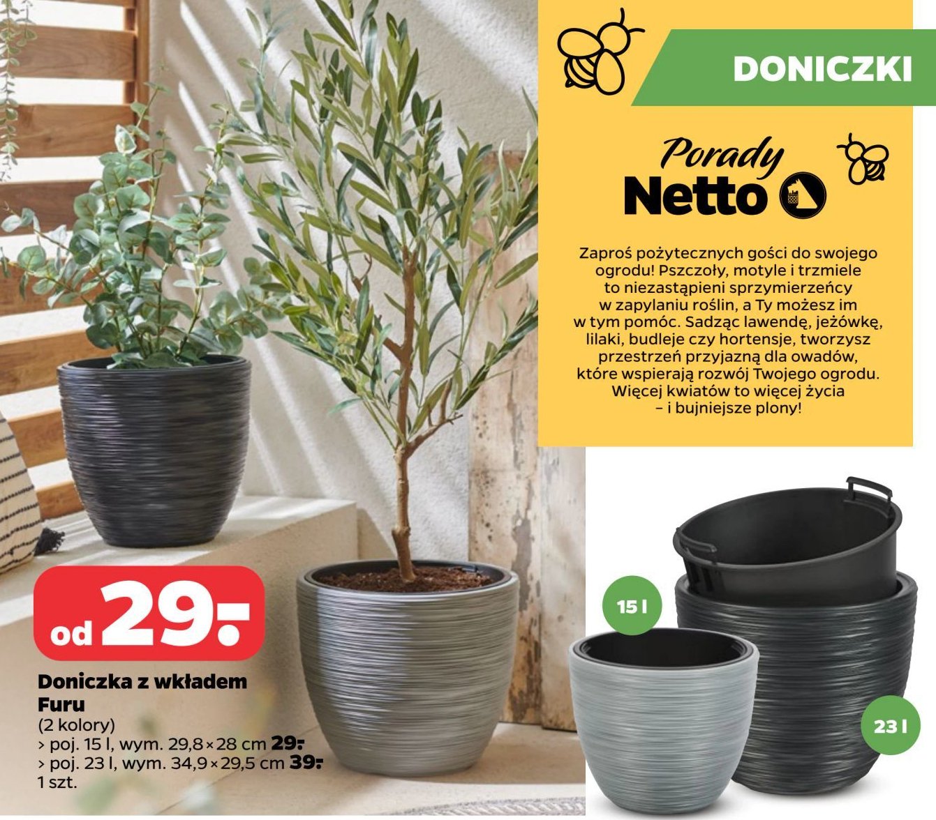 Doniczka z wkładem furu 15 l promocja w Netto
