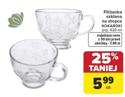 Filiżanka szklana do herbaty KOKARDKI poj. 420 ml promocja w Carrefour