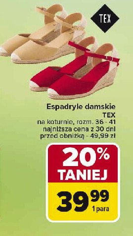 Espadryle damskie 36-41 Tex promocja w Carrefour