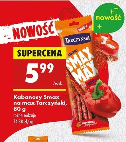 Kabanosy paprykowe Tarczyński smak na max promocja w Biedronka