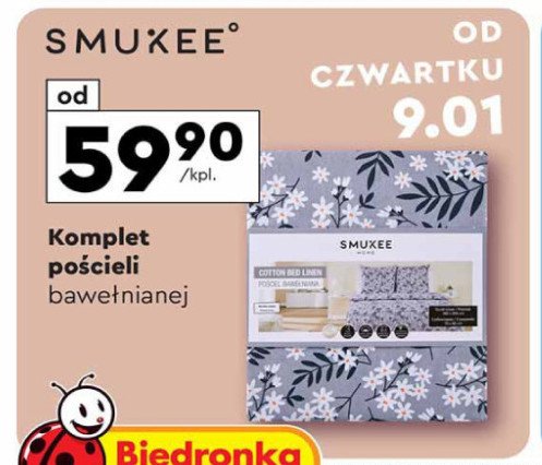 Komplet pościeli bawełnianej 160 x 200 cm + 2 x 70 x 80 cm Smukee promocja w Biedronka