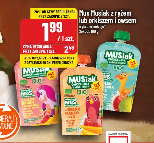 Mus jabłko mango ryż MUSIAK promocja