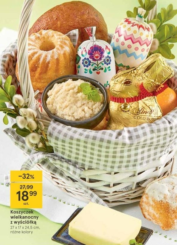 Koszyczek wielkanocny z wyściółką 27 x 17 x 24.5 cm promocja