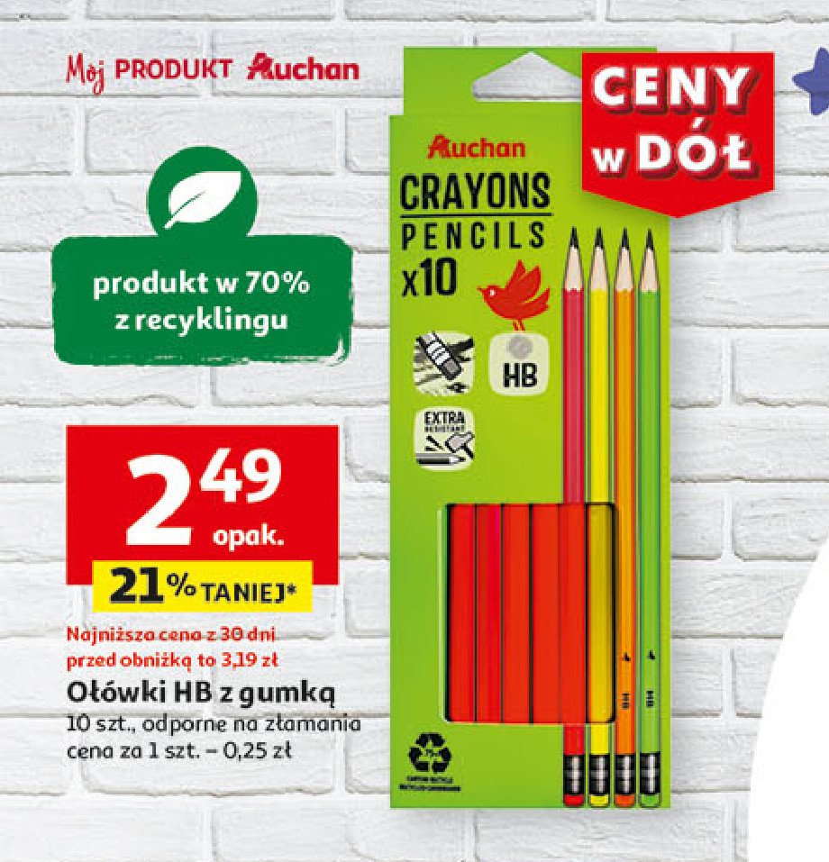 Ołówek grafitowy hb z gumką Auchan promocja