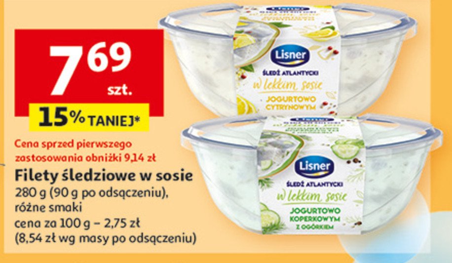 Śledź atlantycki w lekkim sosie jogurtowo-cytrynowym Lisner promocja w Auchan