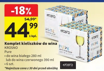 Kieliszki do wina KROSNO Pure do wina białego 280 ml lub do wina czerwonego 390 ml 6 szt. promocja w Intermarche