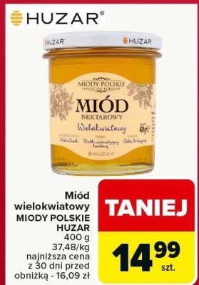 Miód wielokwiatowy MIODY POLSKIE HUZAR 400g promocja w Carrefour Market