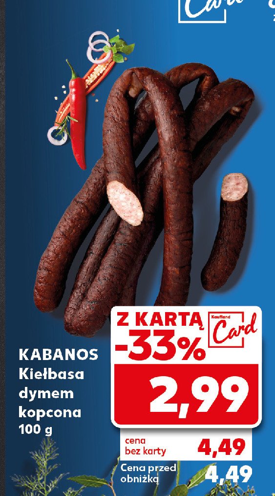 Kiełbasa dymem kopcona Kabanos promocja w Kaufland