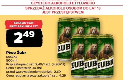 Piwo Żubr puszka  promocja w Netto