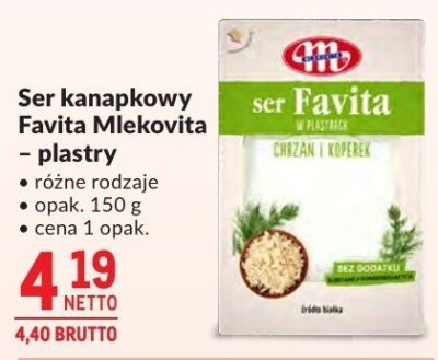Ser kanapkowy Favita Mlekovita - plastry promocja w Makro