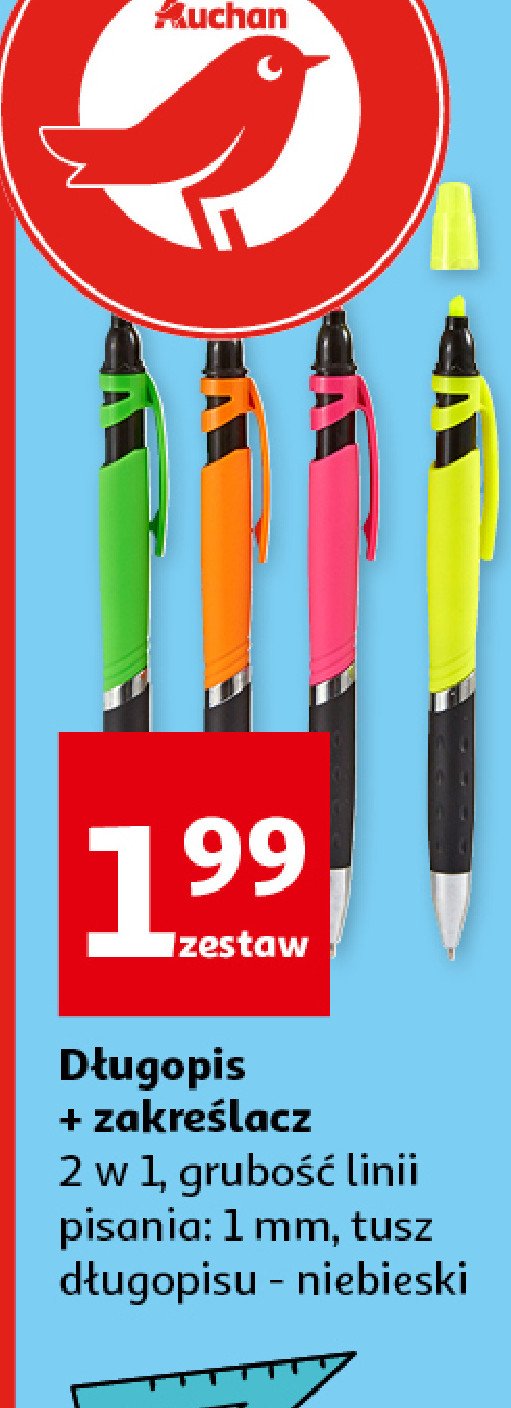 Długopis + zakreślacz 2w1 Auchan różnorodne (logo czerwone) promocja