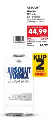 Wódka ABSOLUT 40% alk. 0,7 l butelka promocja w Kaufland