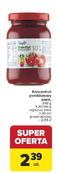 Koncentrat pomidorowy 30% Simpl promocja w Carrefour