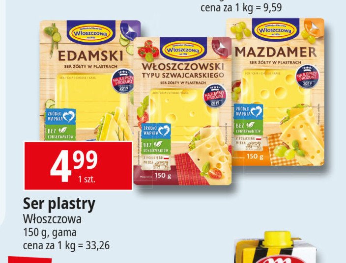 Ser żółty edamski plastry Włoszczowa promocja