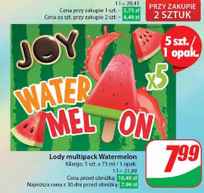 Lody joy watermelon promocja w Dino