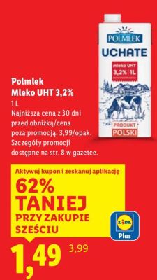 Mleko UHT 3,2% 1L Polmlek promocja w Lidl