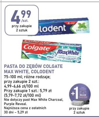 Pasta do zębów Colgate Max White, Colodent promocja w Stokrotka