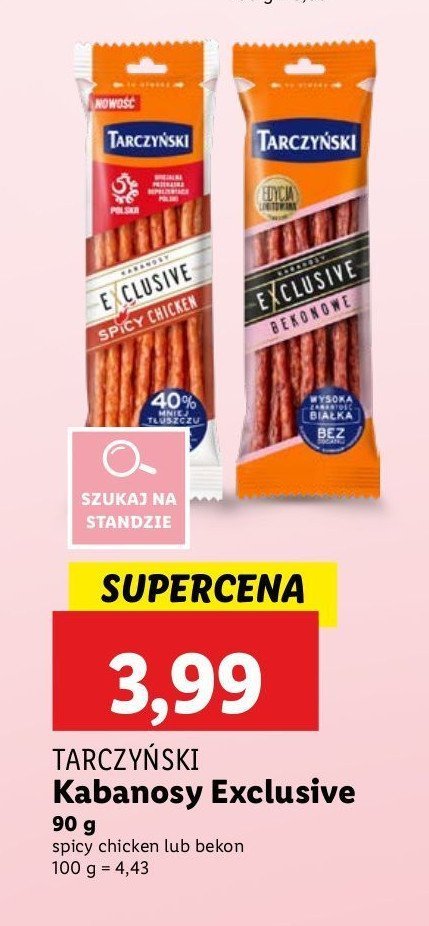 Kabanosy spicy chicken Tarczyński exclusive promocja w Lidl