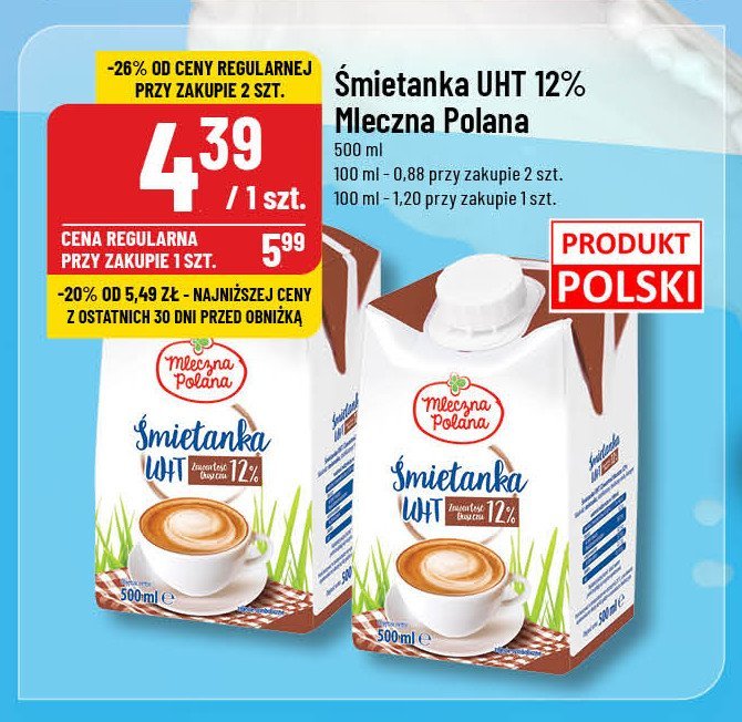 Śmietanka uht 12% Mleczna polana promocja