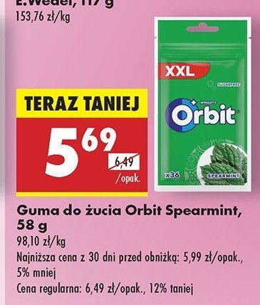 Guma do żucia spearmint saszetka Orbit xxl promocja