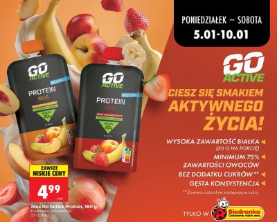 Mus Go Active Protein brzoskwinia 180g promocja w Biedronka