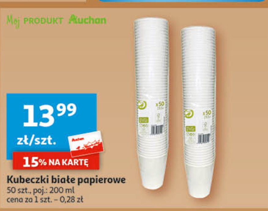 Kubki papierowe Auchan na co dzień (logo zielone) promocja