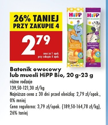 Batonik bio jabłko-wiśnia z maślanymi ciasteczkami HIPP MUSLI PRZYJACIEL promocja