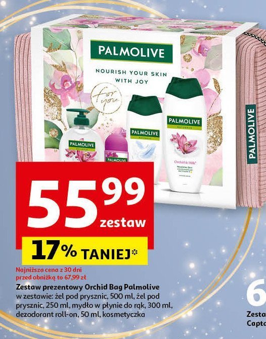 Zestaw w kosmetyczce palmolive naturals: płyn do kąpieli orchid 500 ml + mydło w płynie milk orchid 300 ml + żel pod prysznic cherry blossom 250 ml + dezodorant lady speed stick fresh essence 50 ml Palmolive zestawy promocja