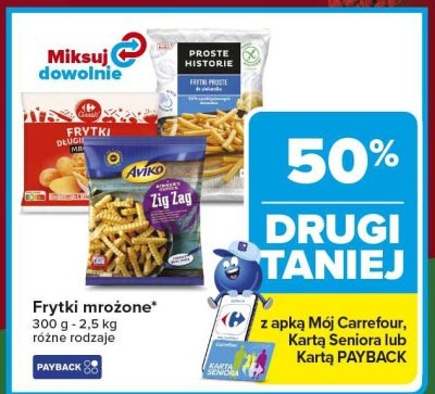 Frytki mrożone różne rodzaje 300 g - 2,5 kg drugi -50% taniej promocja w Carrefour