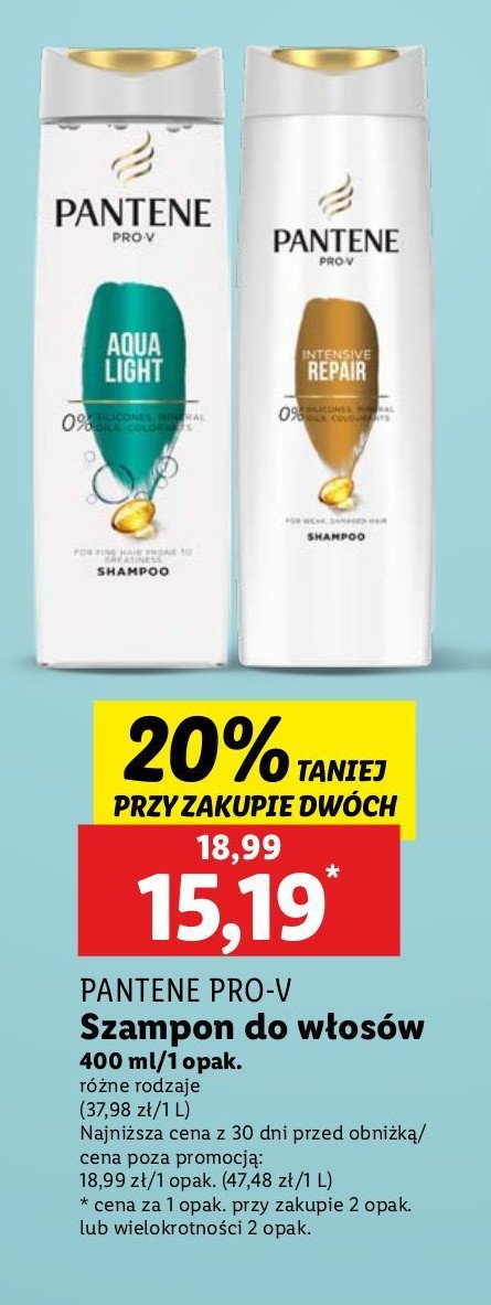 Szampon do włosów aqua light Pantene pro-v promocja