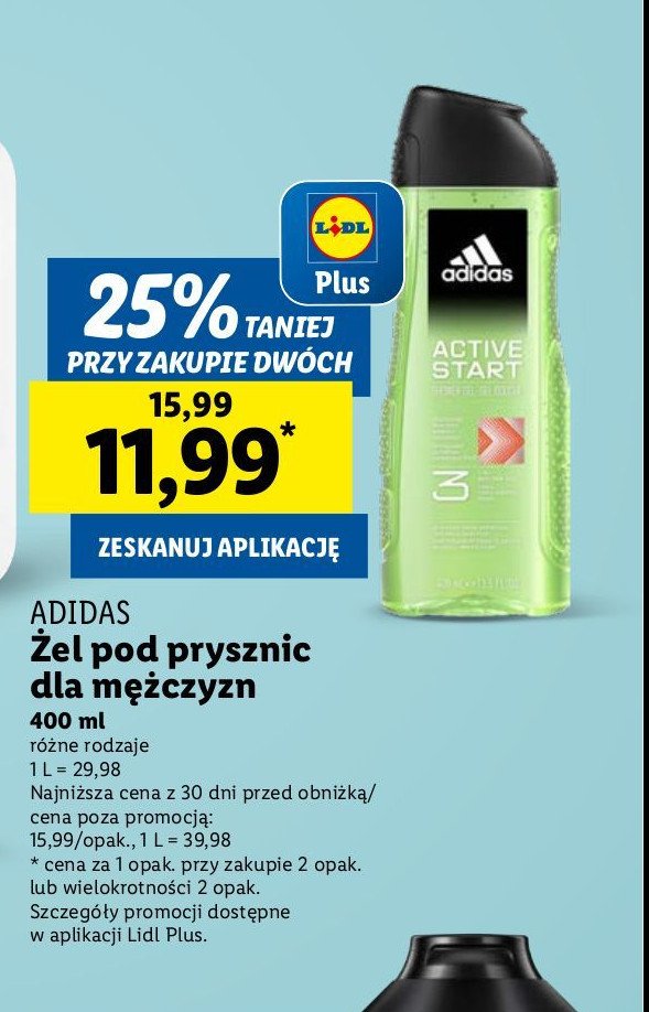 Zel pod prysznic Adidas men active start promocja w Lidl