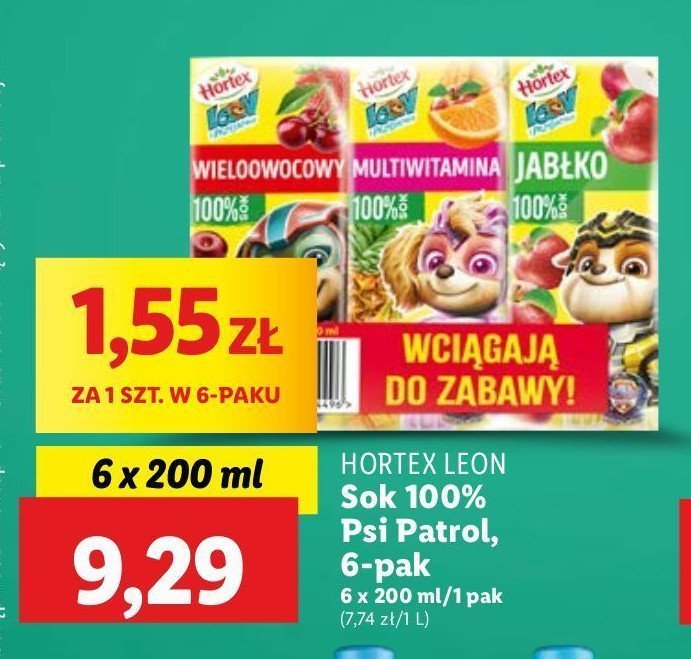 Sok jabłko + multiwitamina + wieloowocowy Hortex leon promocja