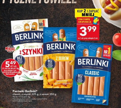 Parówki Berlinki z szynki 225g promocja w LEWIATAN