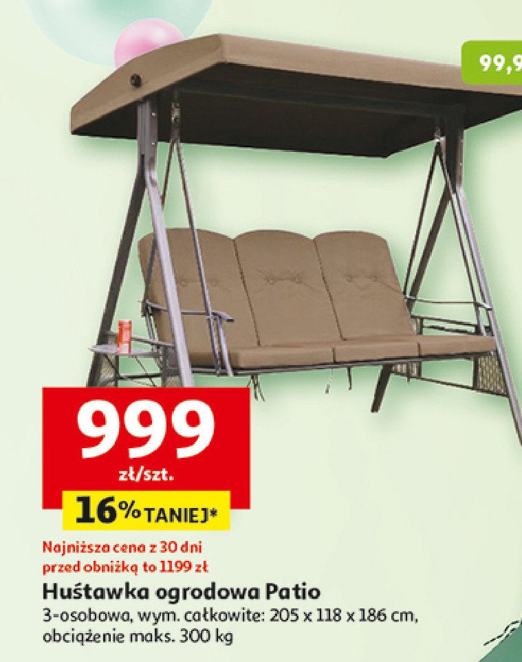 Huśtawka ogrodowa patio 3-osobowa beżowa promocja w Auchan