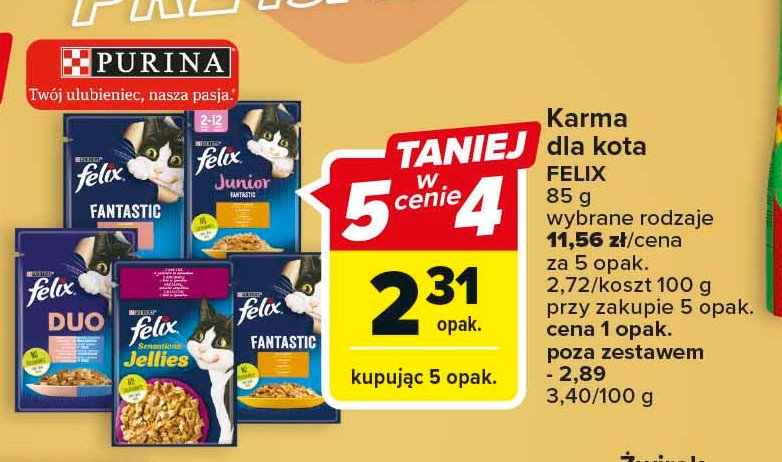 Karma dla kotów smaki z pyszną mieszanką wołowiny i drobiu w galarecie PURINA FELIX DUO promocja