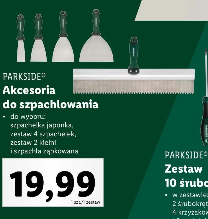 Zestaw kielni i szpachla ząbkowana Parkside promocja