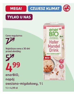 Napój owsiano-migdałowy enerBIO, 1 l promocja w Rossmann