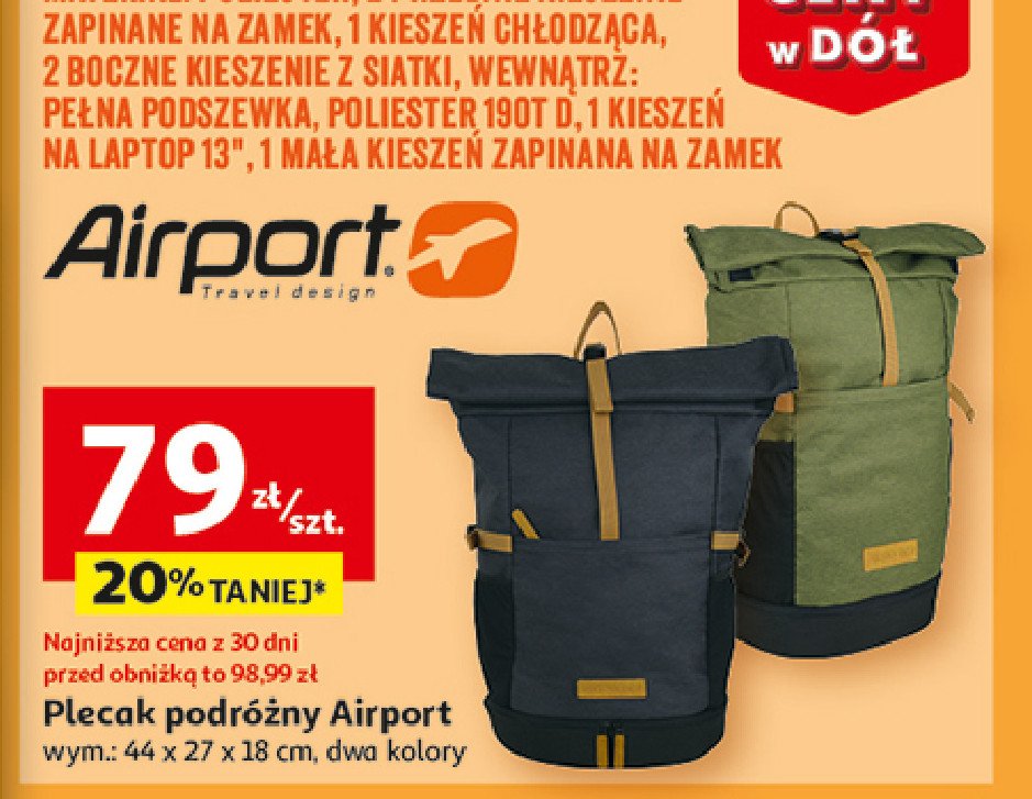 Plecak podróżny 44 x 27 x 18 cm Airport promocja w Auchan