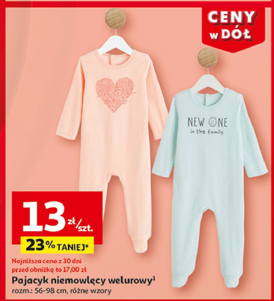 Pajac niemowlęcy rozm. 56-98 cm welurowy promocja w Auchan