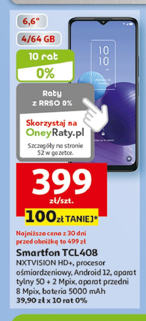 Smartfon 6.6" 408 Tcl promocja w Auchan